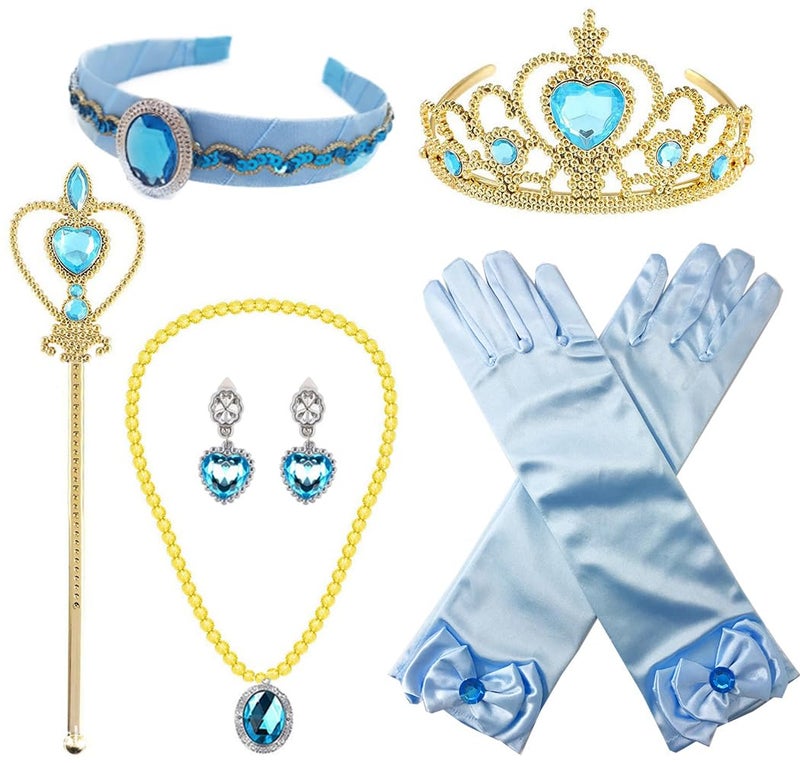 Yosbabe 6Pcs Princess Jasmine Costume Dress up Accessories for Girls Arabian Princess Jasmine Cosplay Headband Gloves Tiara Crown Necklace Wand Earrings Halloween Party Dress up for Kids - Image 1